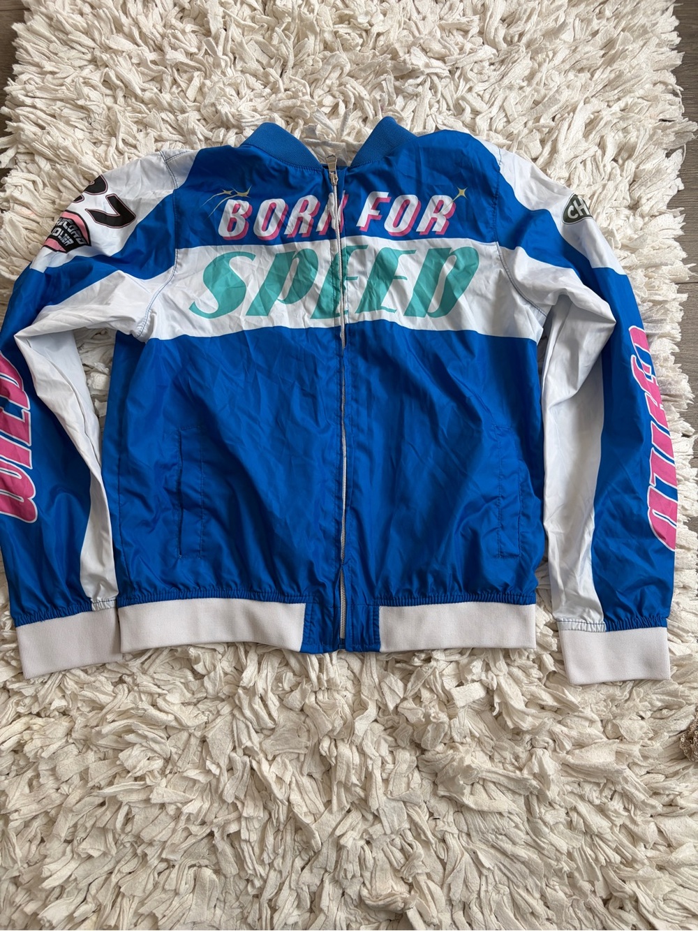 Born For Speed Blue White Racing Windbreaker